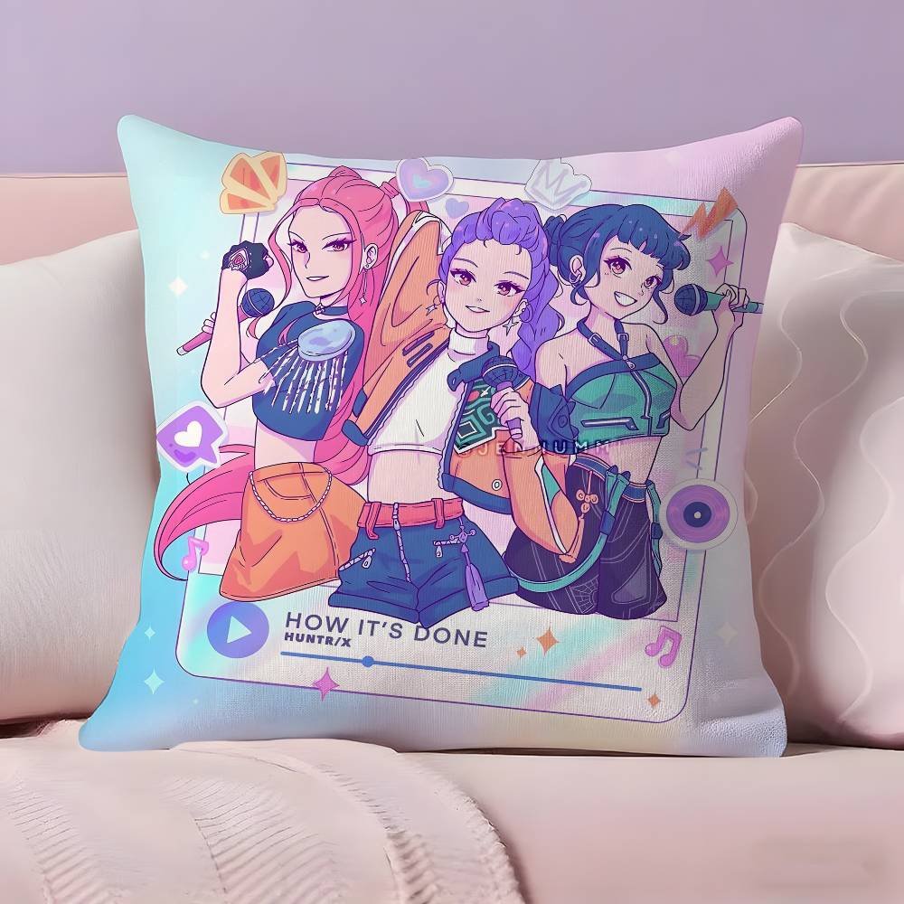 Hot Kpop Demon Hunters Cartoon Pillow Covers Decorative Home Print Square Pillow Bedroom Room Decoration Pillowcase