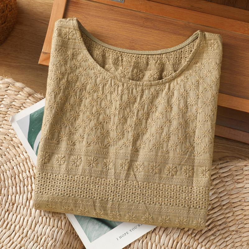 New Chinese style national style cotton embroidery comfortable and simple small vest coffee embroidered shirt sleeveless top women
