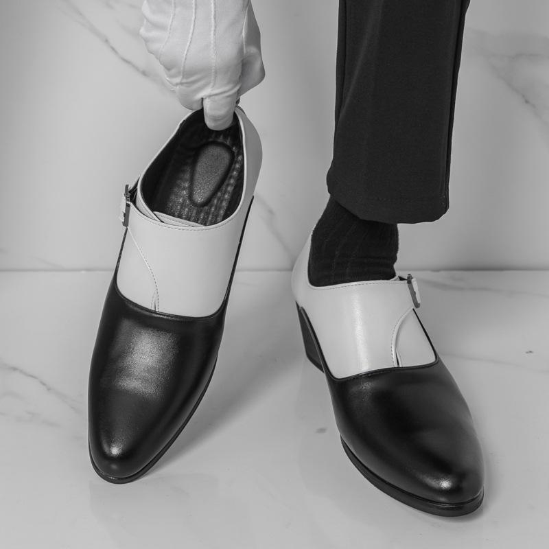 Men's casual leather shoes 46 large size foreign trade new fashion trend one-pedal leather shoes men's high-heeled leather shoes