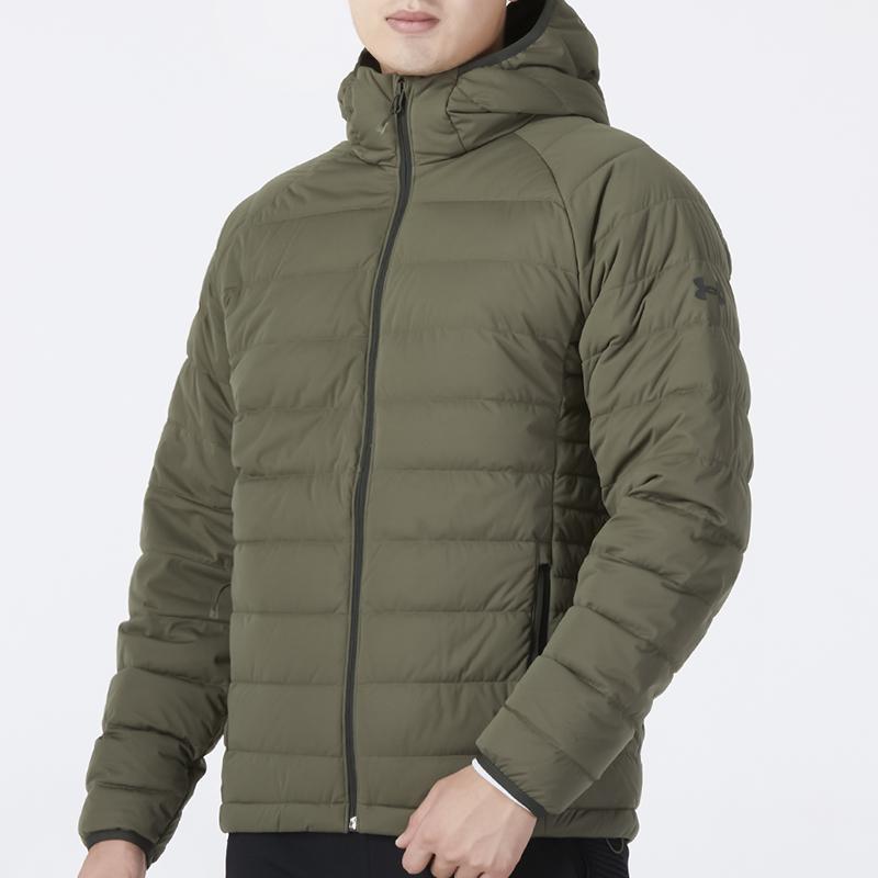 Under Armour Solid Color Casual Sports Hooded Down Jacket Winter Men Jacket Army-Green 1355858-390