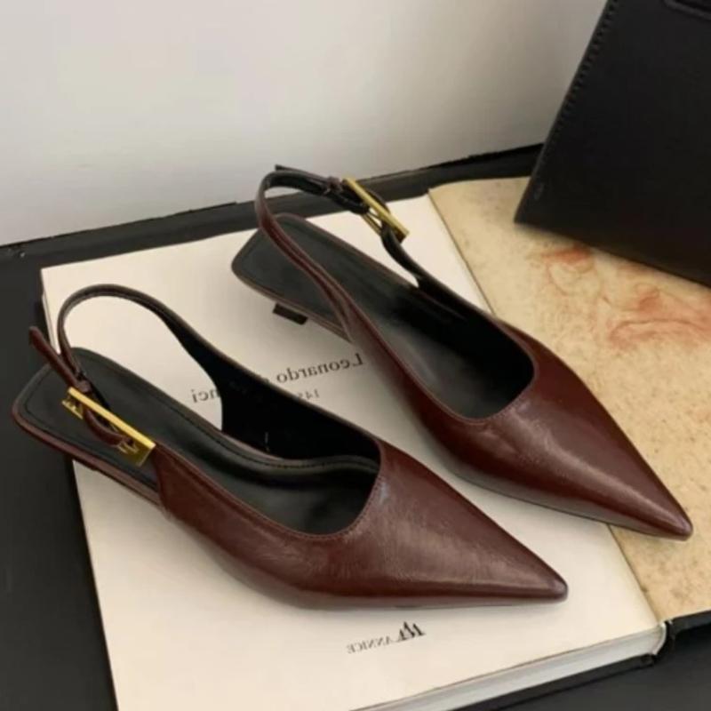 

Sexy Pointed Toe Mid Heels Sandals Women Shoes Slingback Summer Trend Dress Leather Pumps New Elegant Party 35 бордовий