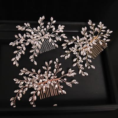 New Handmade Silver Color Rose Gold Tiara Hair Combs Crystal Rhinestone Combs Bridal Hair Accessories Wedding Women Hairbands