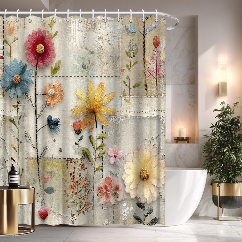 1Pcs Shiny Butterfly Flower Waterproof Shower Curtain Modern Polyester Bathroom Partition 12 Hooks