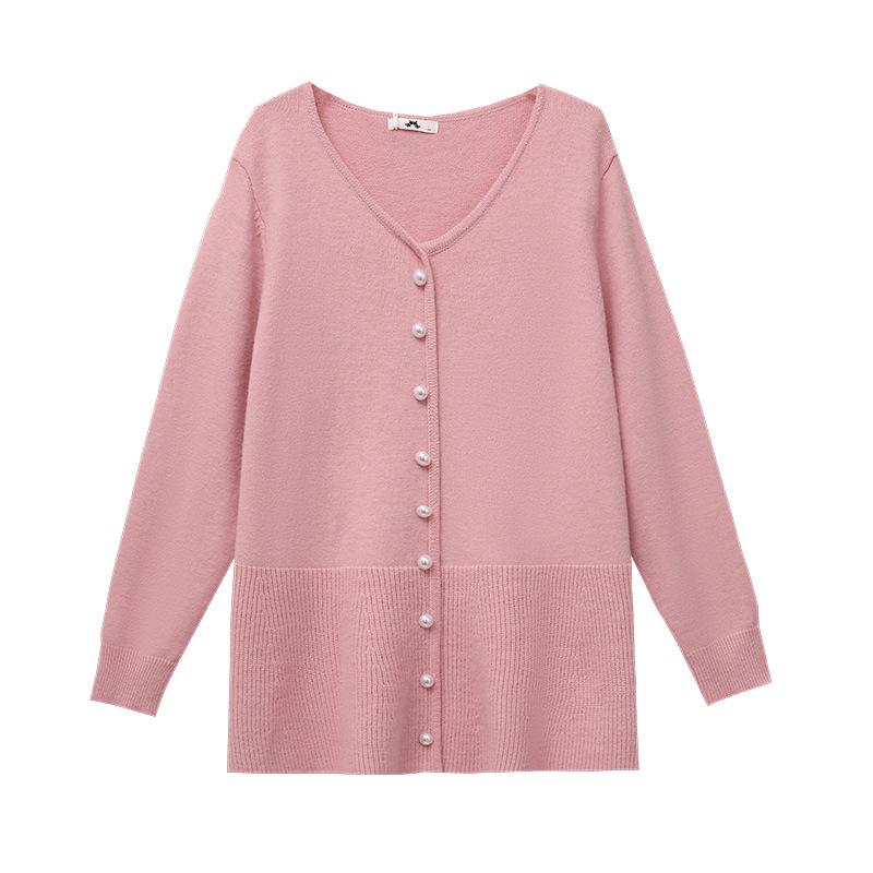 Plus Size Women's V-Neck Cardigan Sweater, Korean Style, Autumn/Winter, Slimming Knit Long Sleeve Top, Fits 130-300 Jin