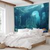 2D Ocean Sunken Temple Wall Hanging, Underwater Ancient City Tapestry for Dorm