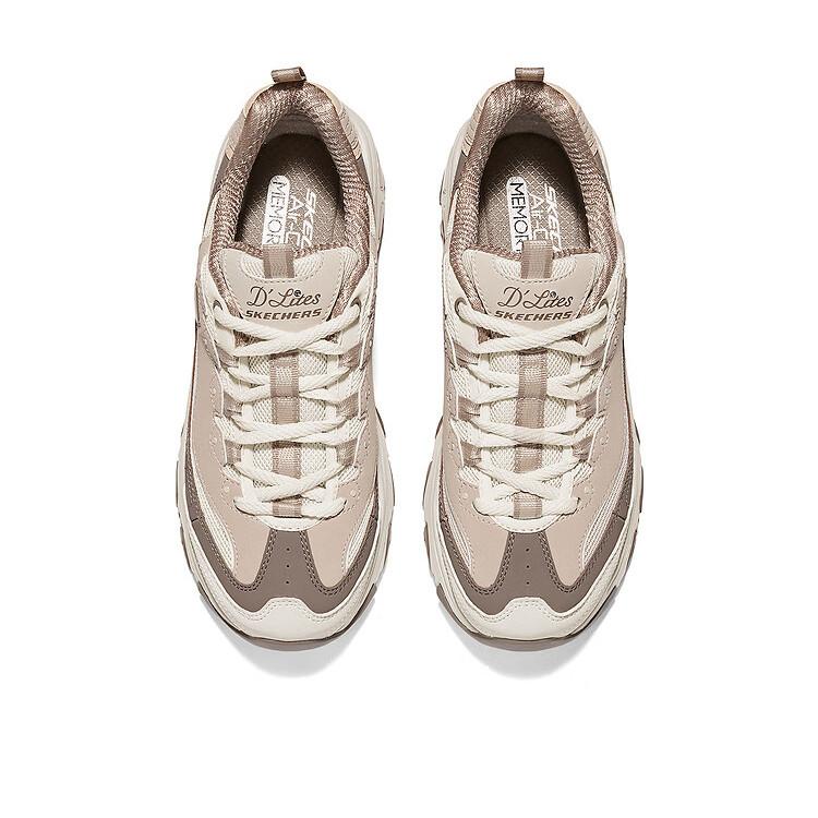 Skechers Dlites Women Taupe Low Top Dad Shoes Fabric Synthetic Leather Comfortable Wear Resistant 150555-TPE