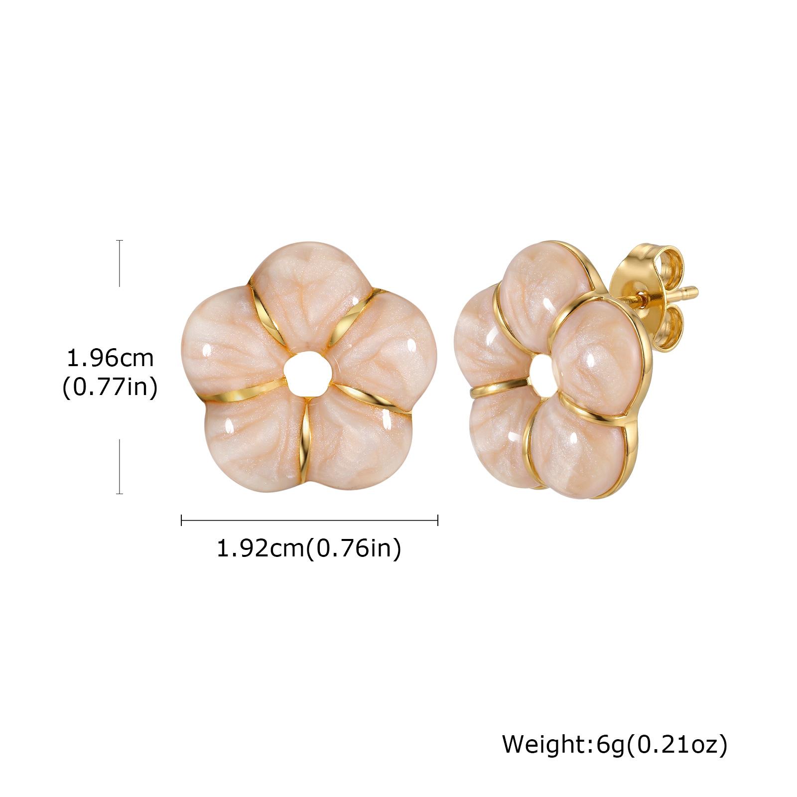 316L Stainless Steel Enamel Flower Stud Earrings, 18K Gold Plated, Simple Vintage Delicate Women Wholesale Jewelry