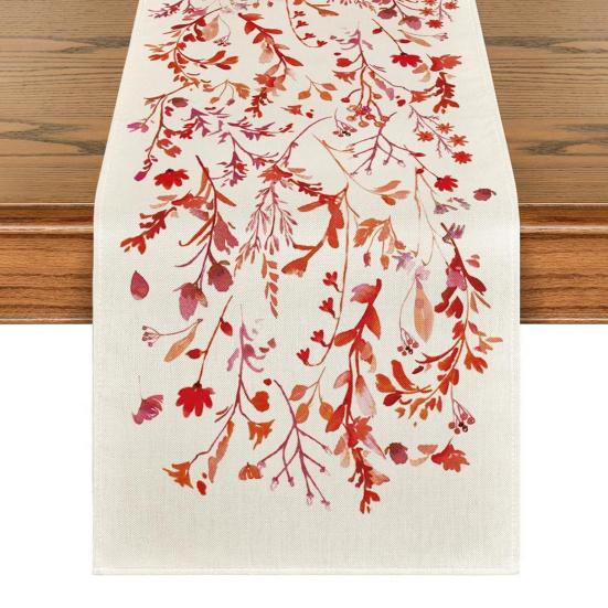 Spring Table Runner Floral Linen Table Runner Seasonal Summer Wildflowers Kitchen Dining Decoration for Home Party Decor