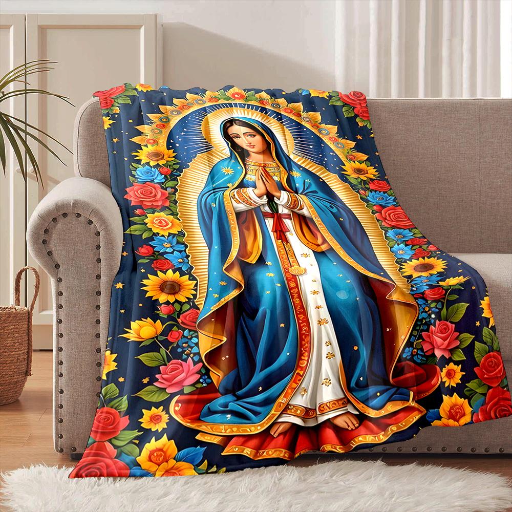 1PC Blessed Virgin Mary Print Blanket Warm Soft and Comfortable Home Travel Blanket Sofa Bedding Camping Cover Blanket for Gifts