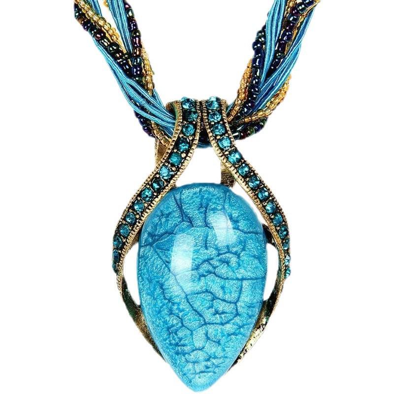 

Богемное ожерелье-свитер с драгоценным камнем в форме капли для женщин павлин голубой