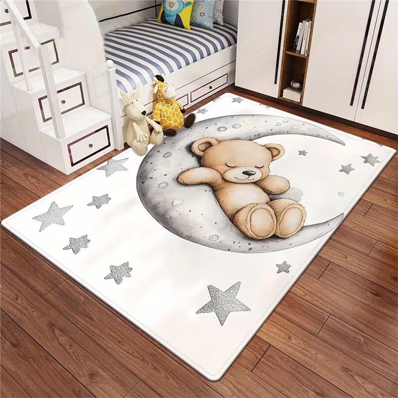 Orso Dormiente su Tappeto Luna Antiscivolo Tappetino per Camera Bambini Tappeto Ingresso Soggiorno Tappetino per Pavimento Ufficio Asilo Nido Sala Giochi Lavabile Regalo