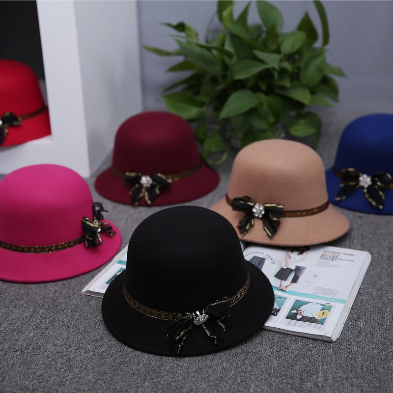 Spring Women's New Hat Woolen Top Hat Fashion Hat Fashion Milliner Basin Hat a Piece