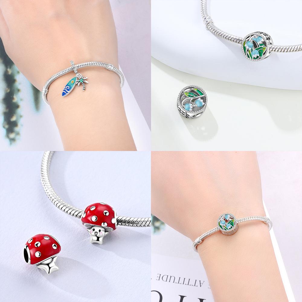 Original Copper Red Cute Mushroom Wave Skateboarding Coconut Tree Blue Anemone Pendant Beads Fit Bracelet Jewelry Gift Diy