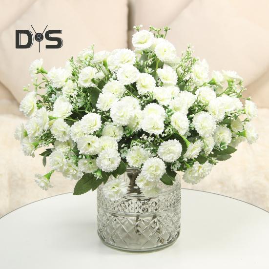 Artificial Carnation 20 Heads Realistic Fake Silk Flower Wedding Party Home Office Table Centerpiece Faux Floral Plants Branch Decoration