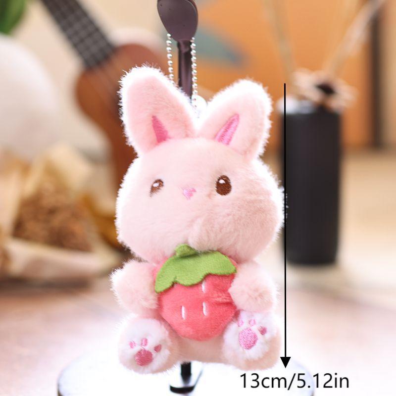 Cute Strawberry Bunny Plush Keychain Cartoon Stuffed Doll Keyring Student Bag Pendant Backpack Hanging Decoration Gifts