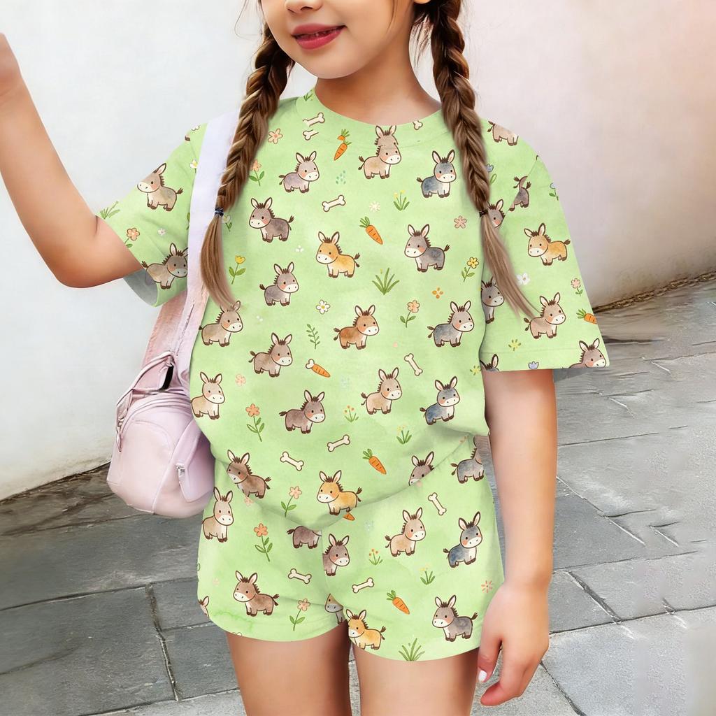 Kids Casual Short Sleeve Top and Shorts Set Animal Pattern Lightweight Summer Outfit Soft Fabric Breathable Design Comfortable Fit