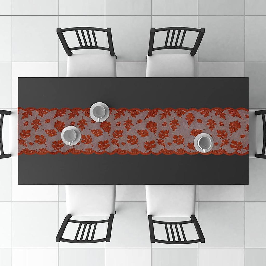 Camino de mesa de encaje de otoño con hoja de arce de 13.0 x 72.0 in, camino de mesa para festivales, decoración de mesa de Acción de Gracias para fiestas, reuniones, restaurante, decoración del hogar