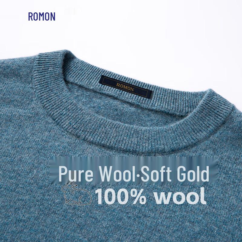 ROMON Men's 100% Wool Round Neck Thin Pullover Sweater