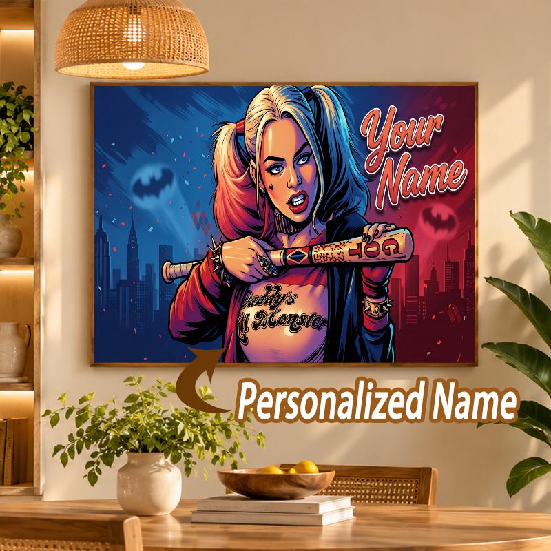 Custom Name Harley Quinn 5D Diamond Painting Personalized Full Drill Diamond Art Kit Gift