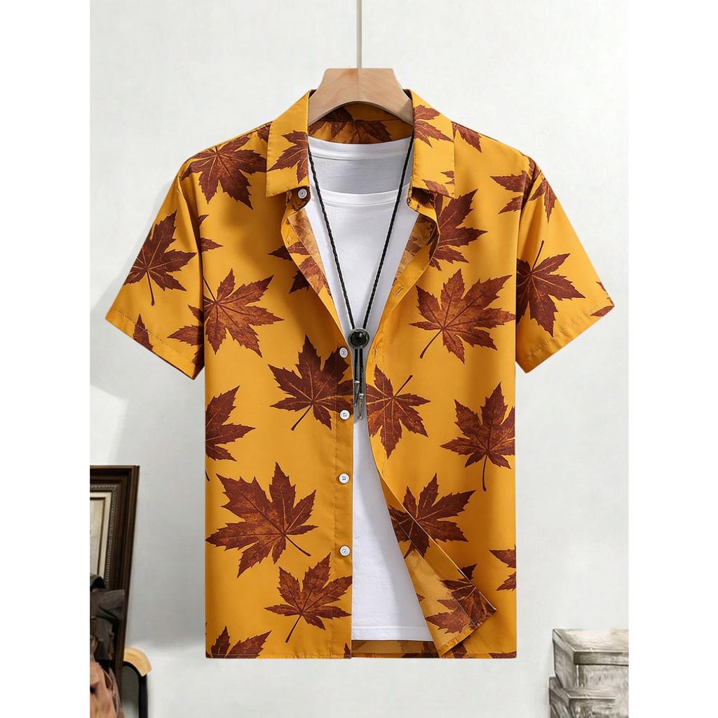 2026 Men's Fashion Simple Short Sleeve Shirt Natural Plant High Definition Printed Shirt Hawaiian Casual Social Clothing for Men