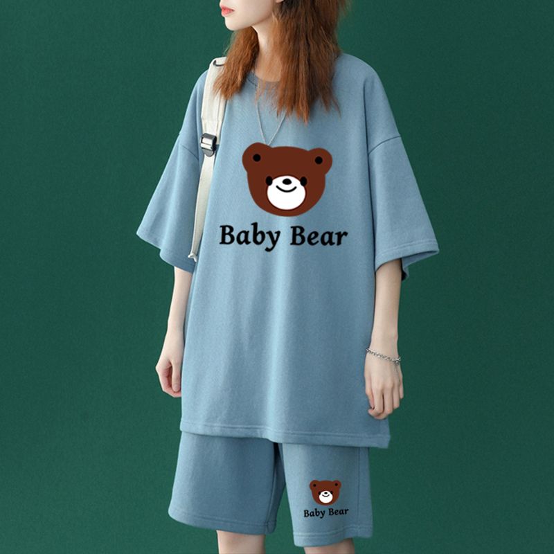 Two-piece Set Women Summer Oversized T-Shirt Short Sets Cartoon Graphic Kawaii Cute Short Sleeve Top Sports Casual Suits
