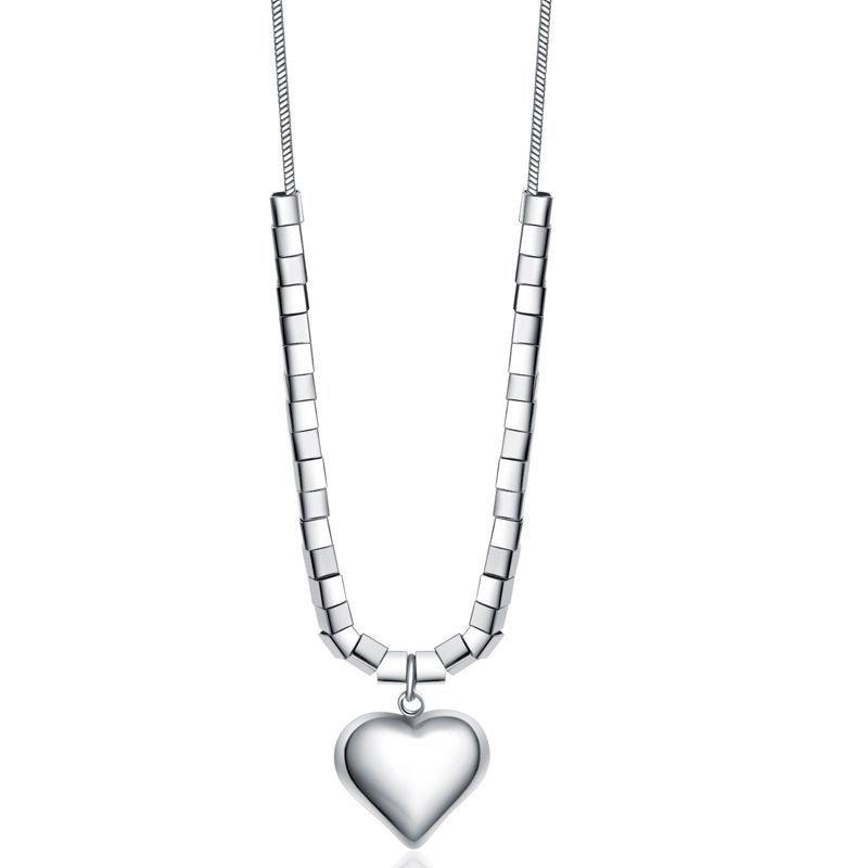 

Titanium Contemporary Steel Heart Necklace With Attractive Design For Lovers Fashion серебряный