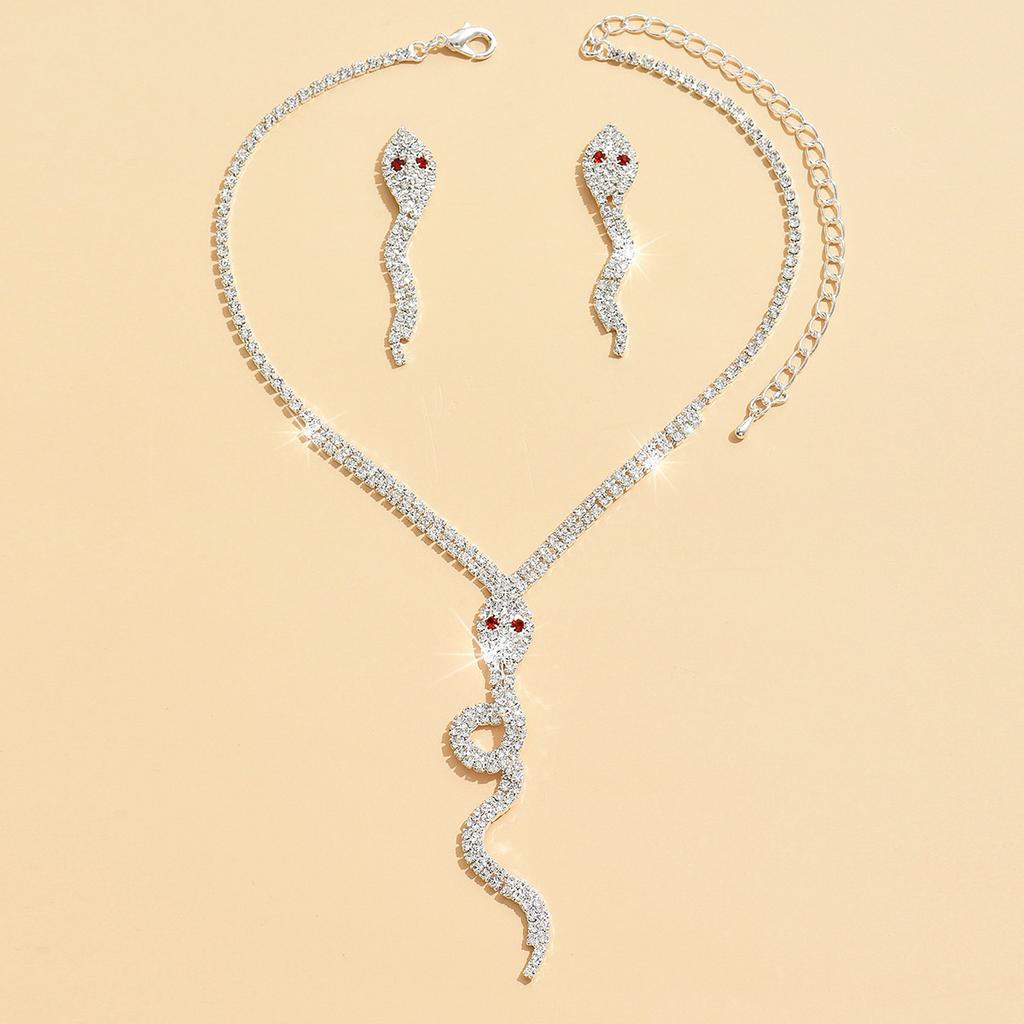 Rhinestone Snake Drop Necklace Stud Earrings Statement Jewelery Accessories