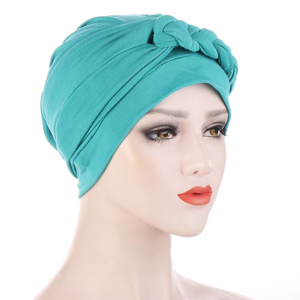 Multicolor Side Braid Soft Headscarf Hat for Muslim Women and Chemotherapy Patients