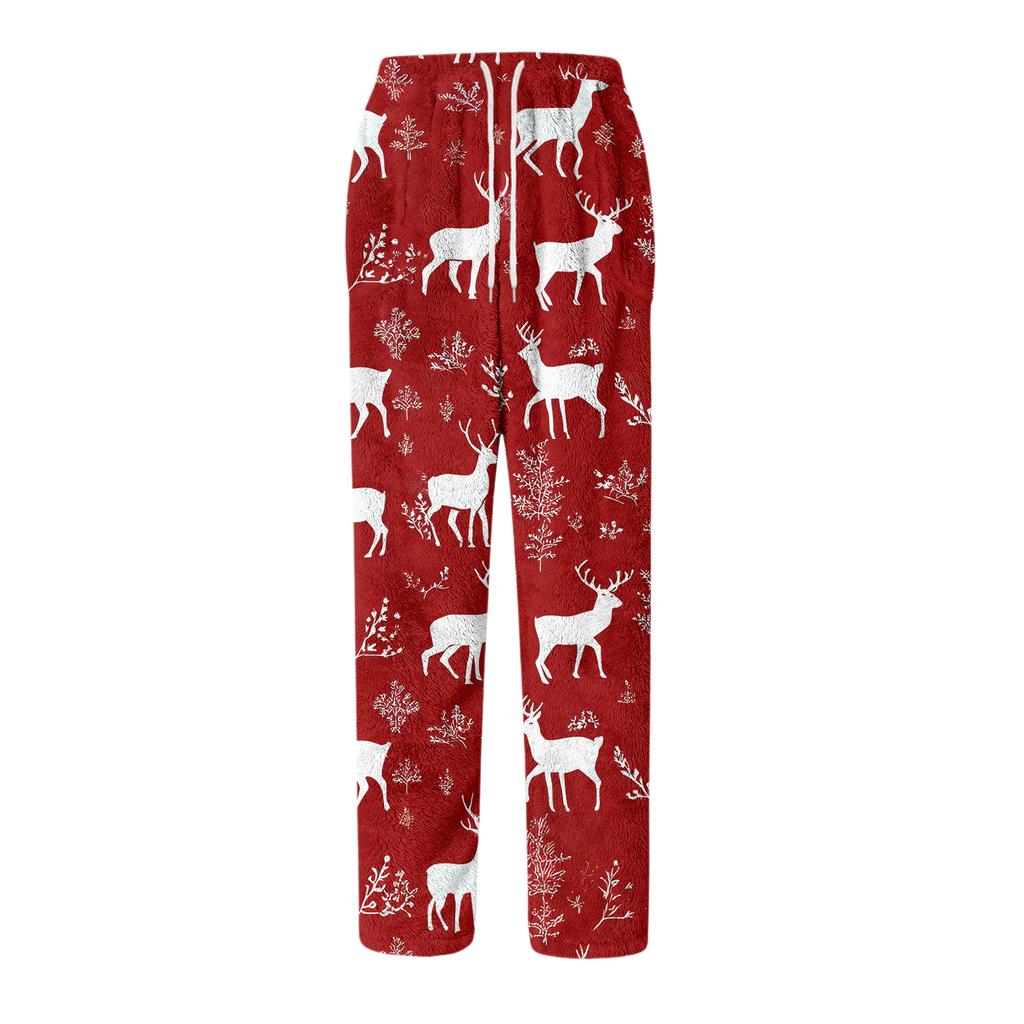 Men's Drawstring Pocket Flannel  Pants Homewear Sleep Pants