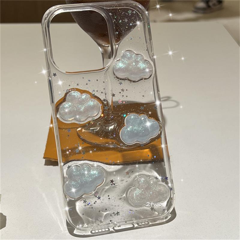 Husă pentru telefon cu sclipici Aurora Nori 3D Coreea pentru iPhone 14 13 12 11 Pro XS Max MiNi XR X Star Paiete Husă moale transparentă