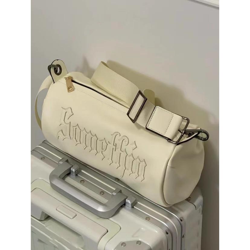 IELGY niche gothic letter sticker embroidered casual solid color messenger cylinder bag