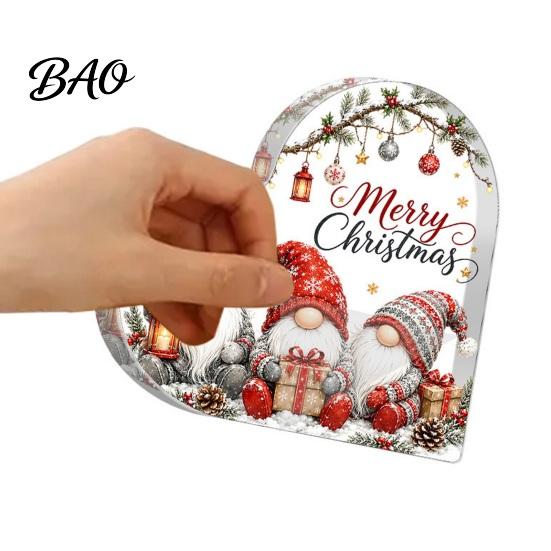 Gnome Holiday Table Decorations Heart Shaped Acrylic Christmas Tabletop Decor, 2D Flat Decorative Sign Centerpiece with Love Design, Festive