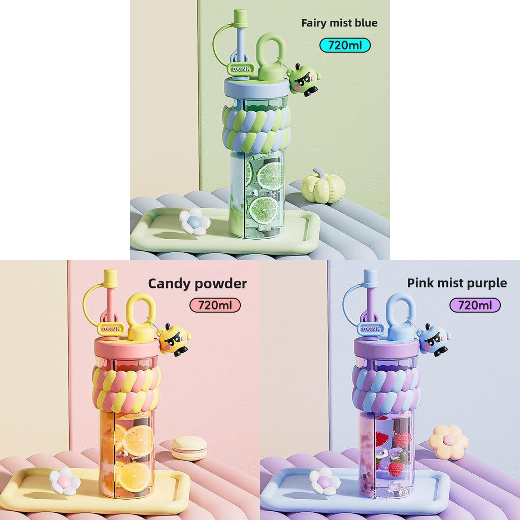 Girls Creative Cartoon Double Compartment Water Bottle With Straw For Students And Gifts
