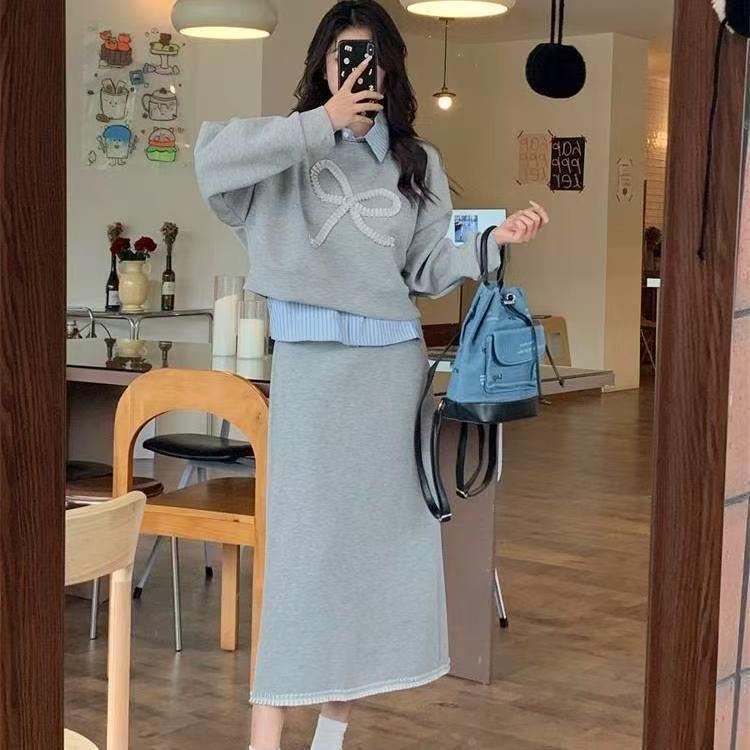 Women's Slimming Two-Piece Set: Casual Hoodie & Bow High-Waist Skirt for Early Spring 2026