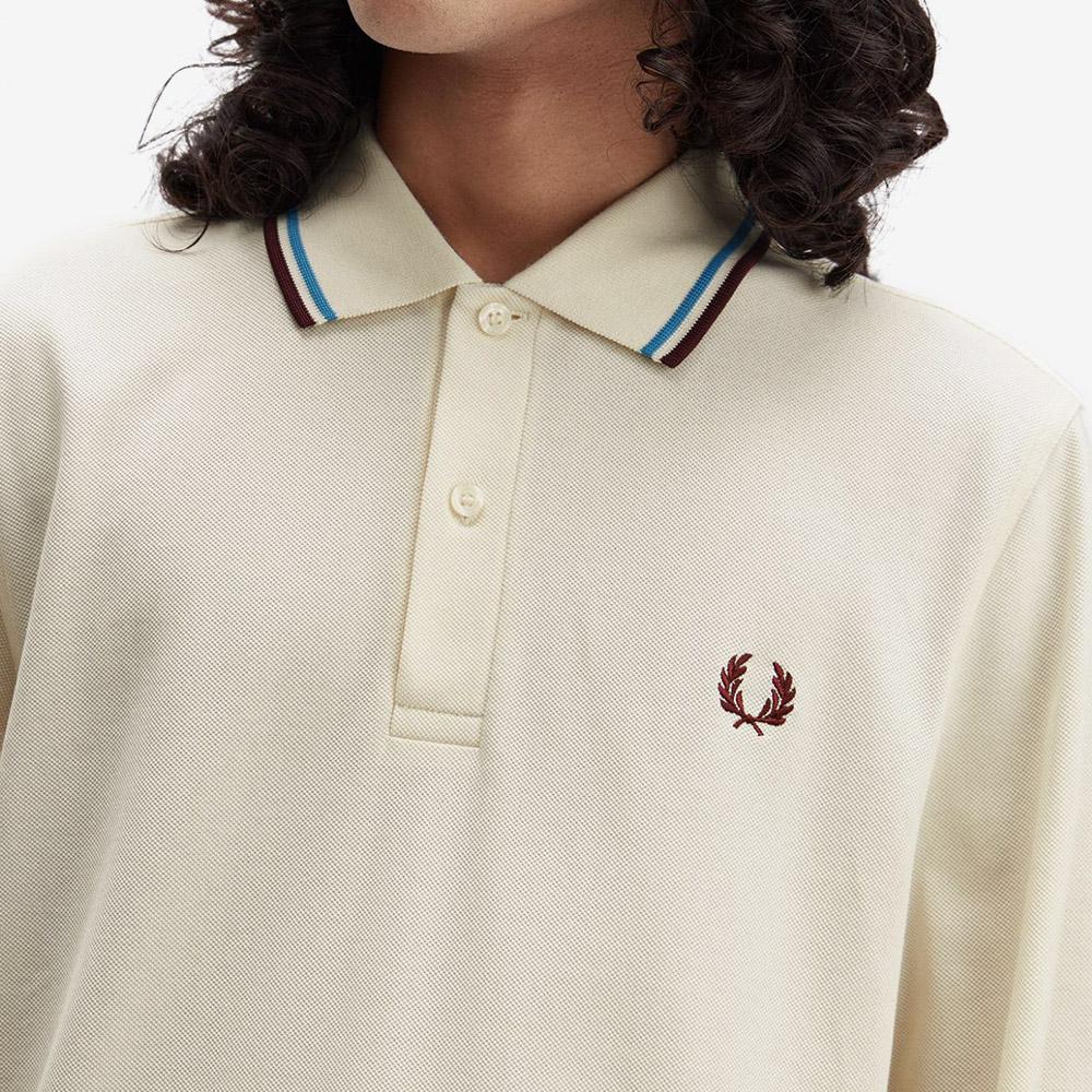 Fred Perry [M3636] Long Sleeve Twin Tip Fred Perry Shirt - Ecru/Court Blue/Ox Blood Afpm2533636-Z46