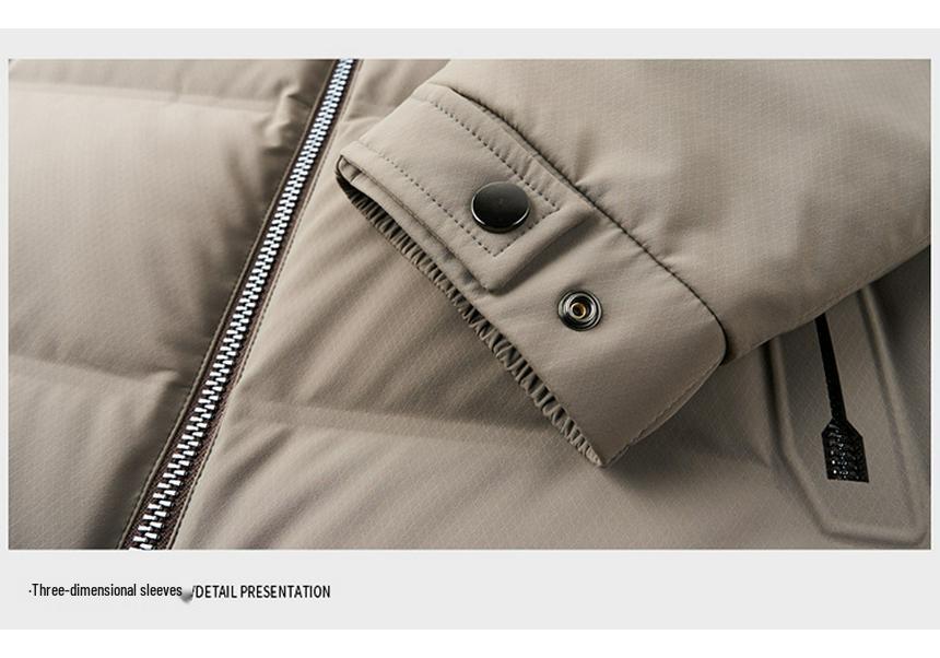 Men's Trendy Mid-Length Winter Coat - Thickened White Duck Down with Detachable Hood