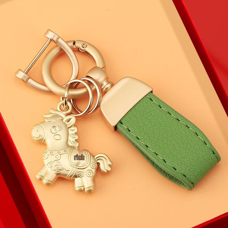 2026 Zodiac Year Luxury Leather Car Keychain Pendant