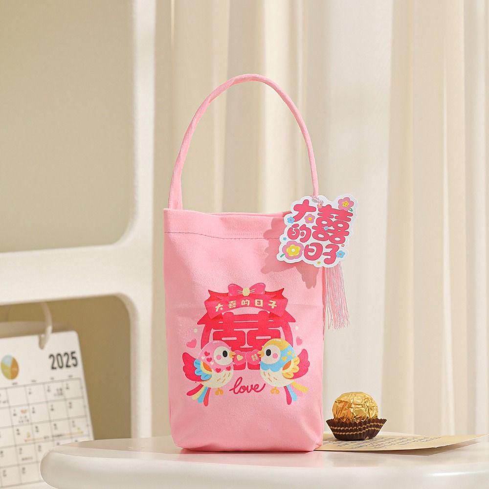 Traditional Canvas Wedding Candy Bag Tassels Drawstring New Year Gifts Bag Spring Festival Flower Chinese Style Handbag Party