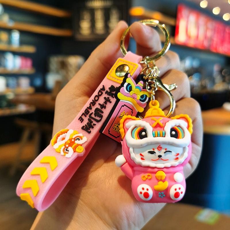

China-Chic Cat Rabbit Awakening Lion Lucky Cat Car Key Chain Chinese Style Cute Key Personalized Gifts Y2k Fashion Chain Gift