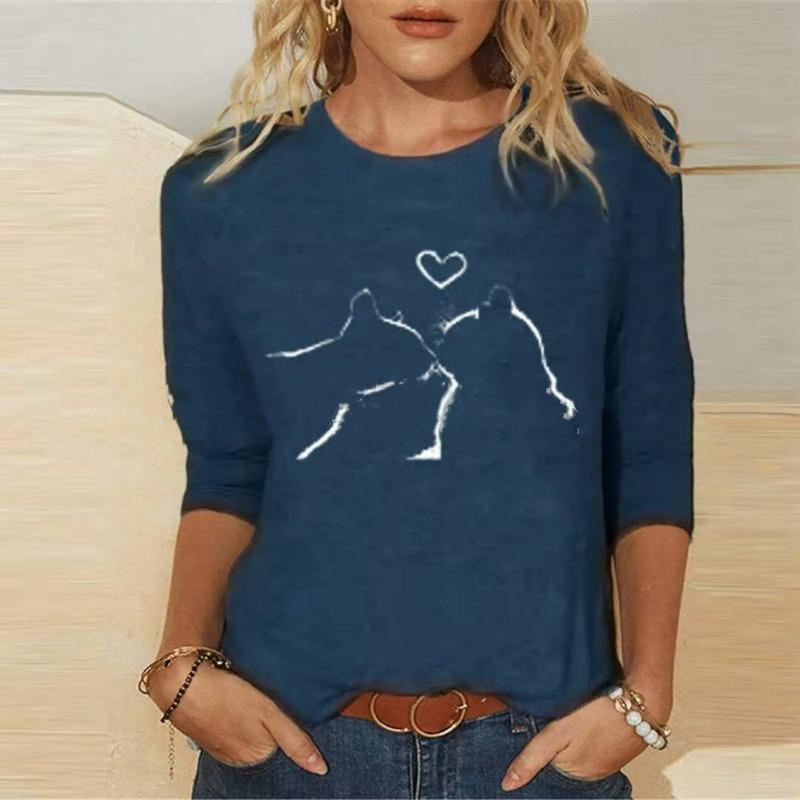 Women Autumn Winter Tops Loose Cat Print Causal Long Sleeve T-shirt Top Blouse