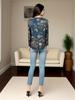 Women's Retro Floral Print T-Shirt, Casual Round-Neck Long Sleeve Top, Color-Block Design, Regular Length, Suitable for Spring and Autumn Seasons