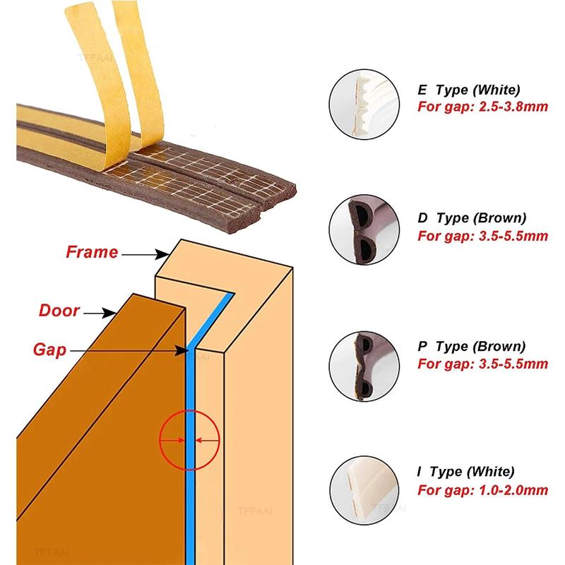 10m Weather Stripping Door Seal Strip Self-adhesive Draft Stopper Tape Window Insulation Noise Rubber Sealing Strip