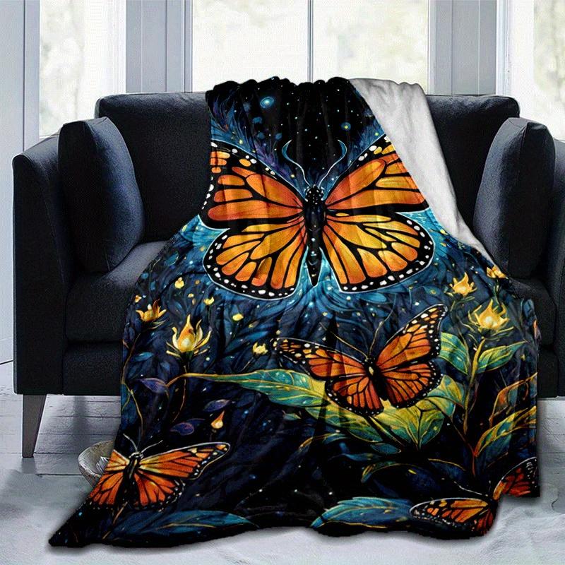 1pc Butterfly Printing Lightweight Flannel Blanket, Comfortable and Warm Blanket, for Camping Sofa Bed and Couch Office, Gift