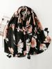 Retro Women Silk Scarf Black Floral Print Bright Silk Wrap Shawls Lady Sunscreen Bandana Hijab Scarve Pareo Headscarf Boho New