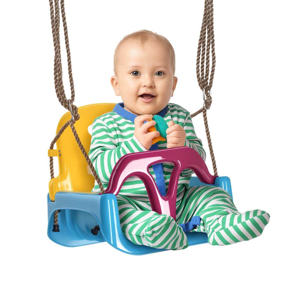 3 in 1 Detachable Kids Swing Seat with Seatbelt. Adjustable Rope for Indoor. Outdoor. Light Blue