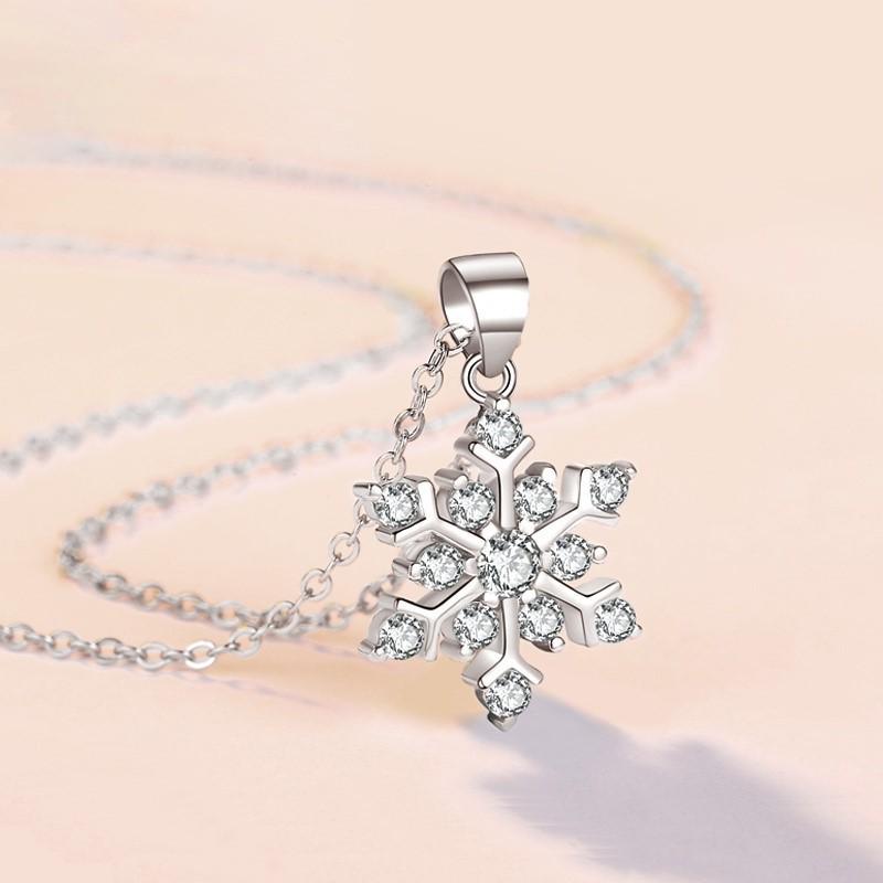 S925 Sterling Silver Snowflake Pendant with Diamond Accents - Christmas Jewelry Hot-Seller