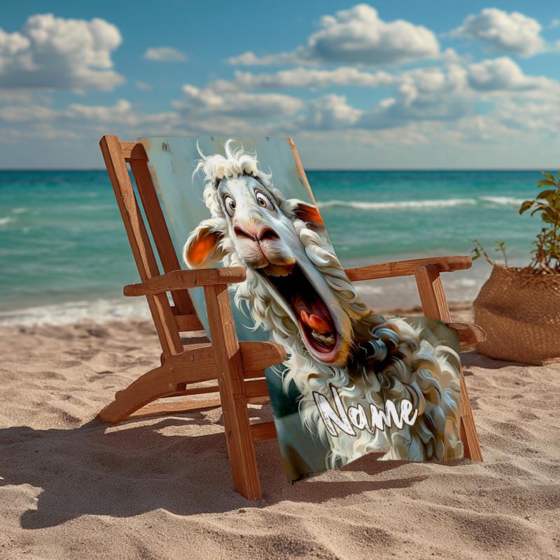 Custom Name Ultra-Soft Beach Towel with Goat Theme,Ideal for Pool - Camping, Diving - Perfect Travel Essential, Vibrant Beach Towel.