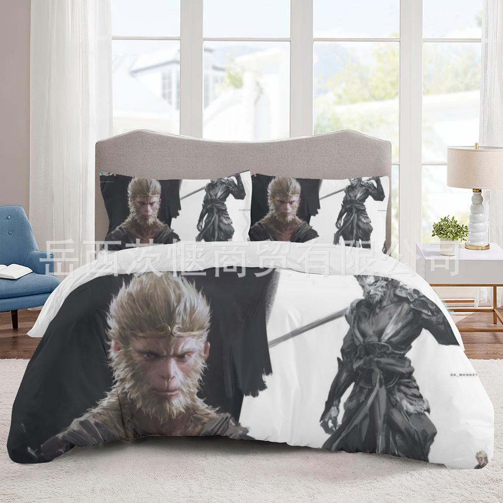 Three-Piece Bed Set, New Black Myth Wukong 3D Quilt Cover