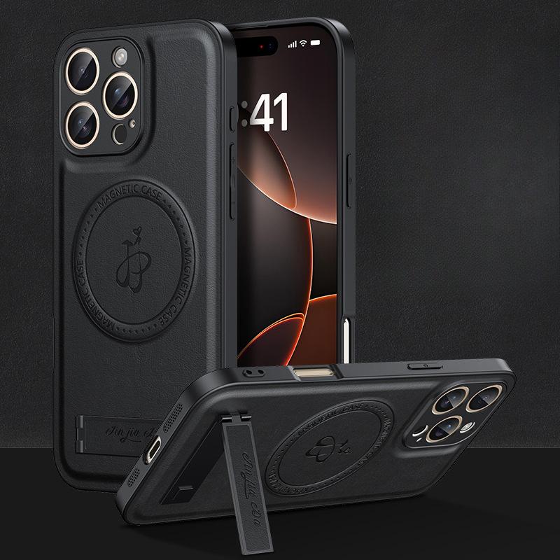 

Подходит для iPhone16E Чехол для мобильного телефона с кожаным узором и магнитной фиксацией Apple 15PRO Складная подставка 14 Противоударный защитный чехол iPhone16pro