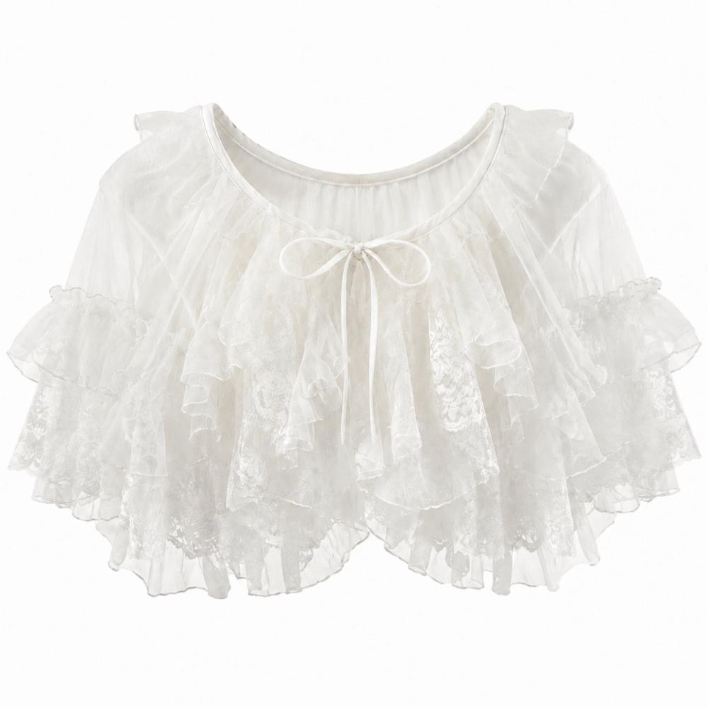 White Black Lolita Short Shawl Lace Mesh Lolita Skirt Versatile French Style Smock  Women